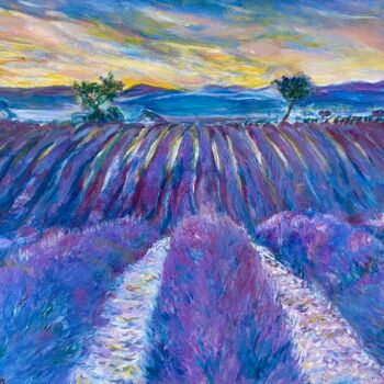 Painting titled "A Lavender Field of…" by Gina Son, Original Artwork, Oil