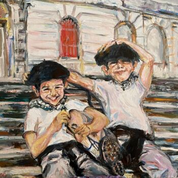 Painting titled "The Spanish Boys at…" by Gina Son, Original Artwork, Oil