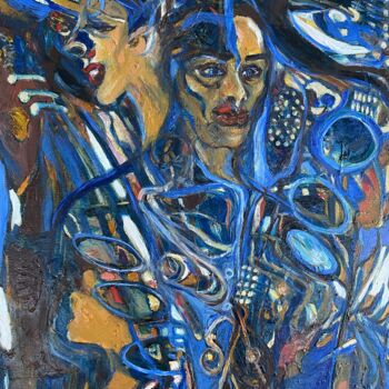 Pittura intitolato "Paris Blue Jazz" da Gina Son, Opera d'arte originale, Olio
