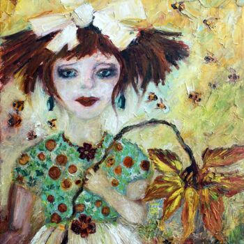 Painting titled "Leora and her Bees" by Ginette Callaway, Original Artwork, Oil