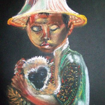 绘画 标题为“L'enfant et le peti…” 由Ginette Richard, 原创艺术品, 粉彩