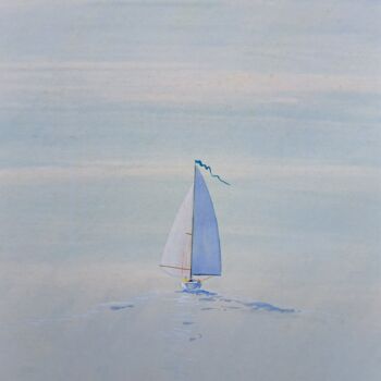 Painting titled "Départ en mer" by Ginette Richard, Original Artwork, Watercolor