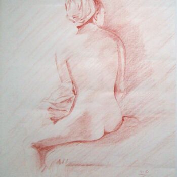 Drawing titled "Nu coiffe" by Ginette Richard, Original Artwork, Conté
