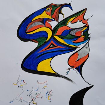 Painting titled "Serpent" by Ginette Richard, Original Artwork, Ink