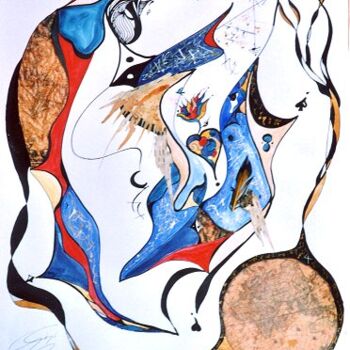 Peinture intitulée "Oiseau Sage" par Ginette Richard, Œuvre d'art originale, Encre