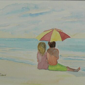 Pintura titulada "enfants-plage.jpg" por Ginette Richard, Obra de arte original, Acuarela