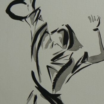 Painting titled "Femme tennis" by Ginette Richard, Original Artwork, Ink