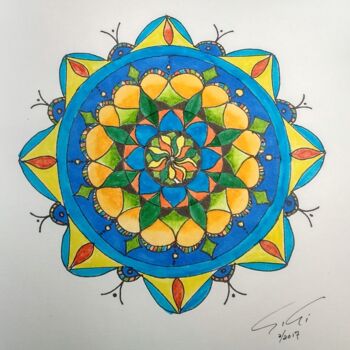Zeichnungen mit dem Titel "Mandala coccinnelle" von Ginette Richard, Original-Kunstwerk, Marker