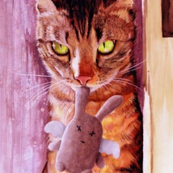 Painting titled "Mr croquette ( chat…" by Ginie Color, Original Artwork, Watercolor