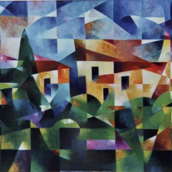 Pittura intitolato "paesaggio tra il bo…" da Gino Viani, Opera d'arte originale
