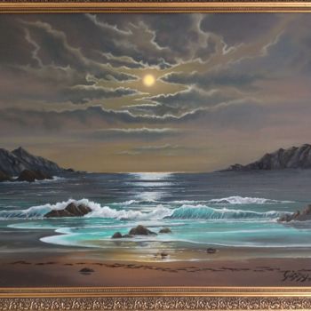 Painting titled "Tranquility Beach" by Ginny Helsen, Original Artwork, Oil