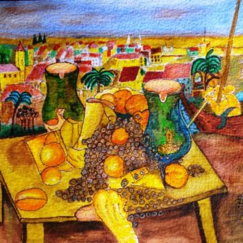 Pittura intitolato "Marina con frutta" da Gino Gavazzi, Opera d'arte originale
