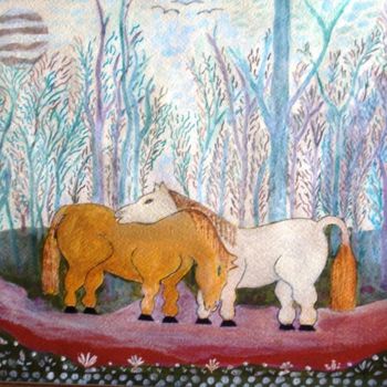 Pittura intitolato "Inverno dei Cavalli" da Gino Gavazzi, Opera d'arte originale