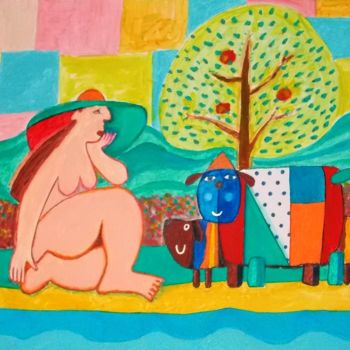 绘画 标题为“Donna in spiaggia c…” 由Gino Gavazzi, 原创艺术品
