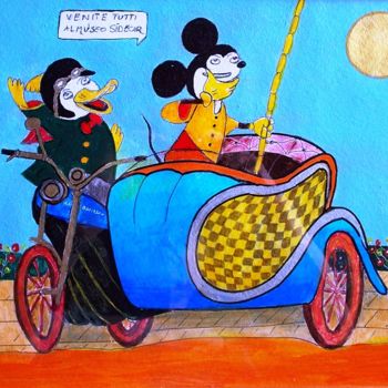 Malerei mit dem Titel "Museo del sidecar" von Gino Gavazzi, Original-Kunstwerk, Acryl