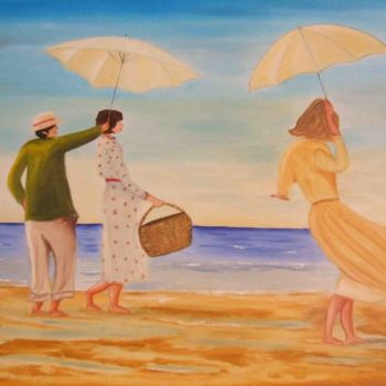 Peinture intitulée "A la plage" par Geneviève Clin, Œuvre d'art originale