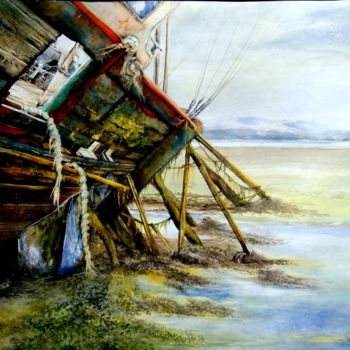Peinture intitulée "mémoire d'océan 5" par Dominique Gioan, Œuvre d'art originale, Aquarelle