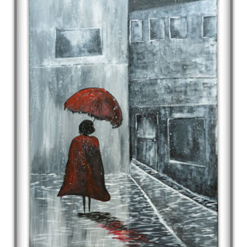 Painting titled "RAINY STREET" by Carole Pruvost, Original Artwork, Acrylic