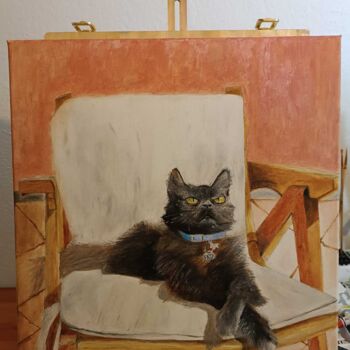 Painting titled "A cat named Sky" by Gioele Rieder, Original Artwork, Oil