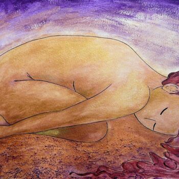 Painting titled "Resting in gold, Fe…" by Gioia Albano, Original Artwork, Acrylic