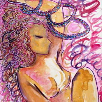 Painting titled "Les boucles (titre…" by Gioia Albano, Original Artwork, Ink