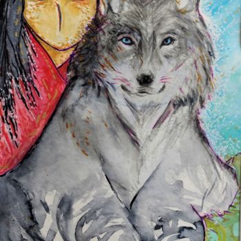 Peinture intitulée "La louve (She wolf)" par Gioia Albano, Œuvre d'art originale, Aquarelle