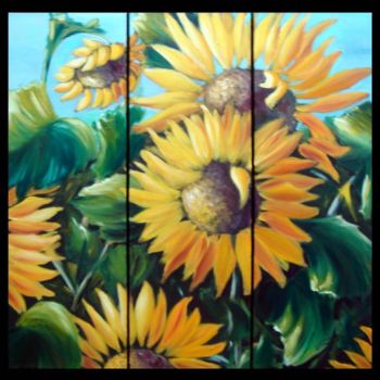 Pittura intitolato "trittico girasoli" da Giordana Bussoli, Opera d'arte originale