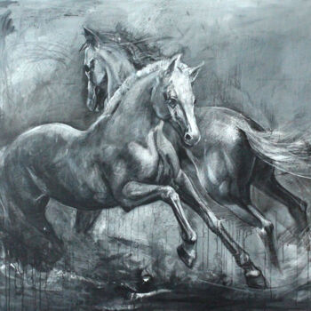 Pintura intitulada "Horses" por Giorgi Kobiashvili (KOBI), Obras de arte originais, Óleo