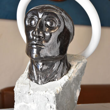 Sculpture titled "Neon head" by Giorgio Patuelli, Original Artwork, Ceramics