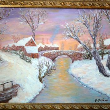 Pittura intitolato "Tramonto sulla neve" da Giorgio Priolo, Opera d'arte originale, Olio