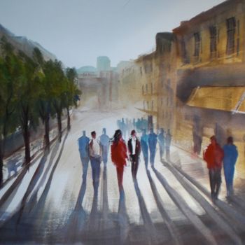 Malarstwo zatytułowany „people walking in a…” autorstwa Giorgio Gosti, Oryginalna praca, Akwarela