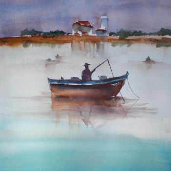 Ζωγραφική με τίτλο "fisherman" από Giorgio Gosti, Αυθεντικά έργα τέχνης, Ακουαρέλα