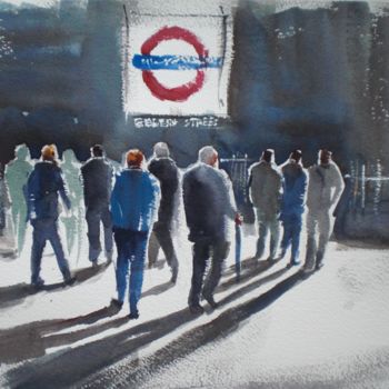 Peinture intitulée "London metro station" par Giorgio Gosti, Œuvre d'art originale, Aquarelle