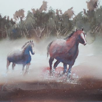 Schilderij getiteld "horses 2" door Giorgio Gosti, Origineel Kunstwerk, Aquarel