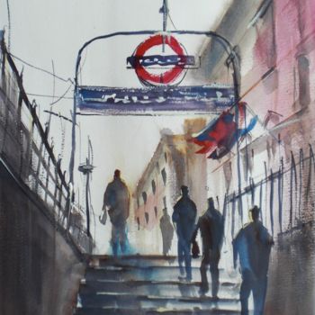 Painting titled "London metro statio…" by Giorgio Gosti, Original Artwork, Watercolor