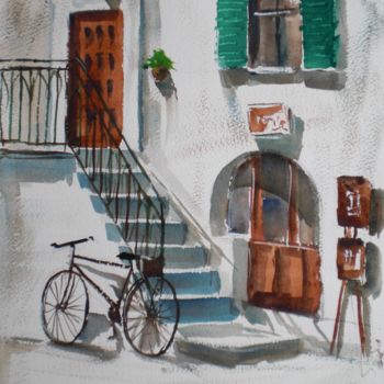 Painting titled "the bike" by Giorgio Gosti, Original Artwork, Watercolor