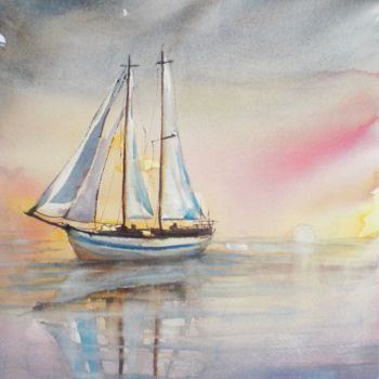 Картина под названием "boat" - Giorgio Gosti, Подлинное произведение искусства, Акварель