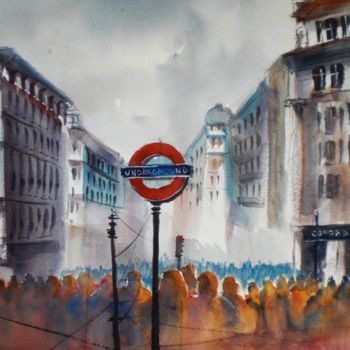 Malerei mit dem Titel "London underground" von Giorgio Gosti, Original-Kunstwerk, Aquarell