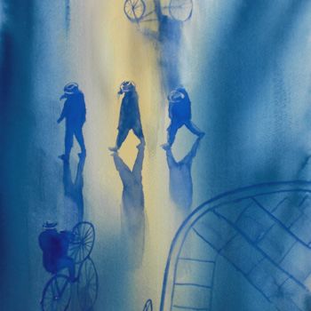 Schilderij getiteld "bikes and shadows 2" door Giorgio Gosti, Origineel Kunstwerk, Aquarel