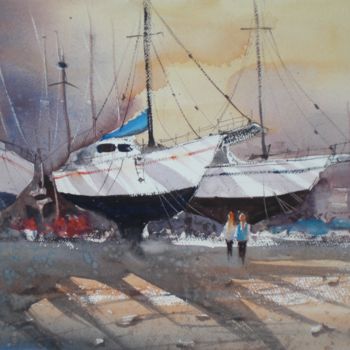 Painting titled "shipyard" by Giorgio Gosti, Original Artwork, Watercolor