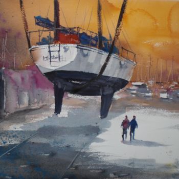 Painting titled "shipyard 4" by Giorgio Gosti, Original Artwork, Watercolor