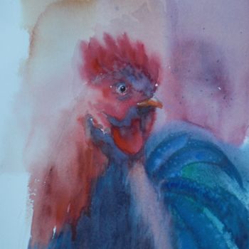 Painting titled "rooster 5" by Giorgio Gosti, Original Artwork, Watercolor