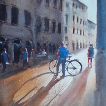 Pintura intitulada "bikes and shadows 3" por Giorgio Gosti, Obras de arte originais, Aquarela