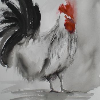 Painting titled "rooster 6" by Giorgio Gosti, Original Artwork, Watercolor