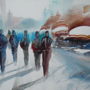 Painting titled "walking people 3" by Giorgio Gosti, Original Artwork, Watercolor