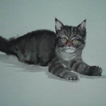 「kitten 2」というタイトルの絵画 Giorgio Gostiによって, オリジナルのアートワーク, 水彩画