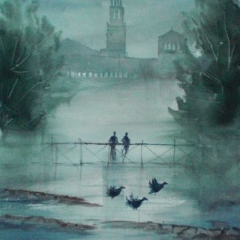 Painting titled "in the mist" by Giorgio Gosti, Original Artwork, Watercolor