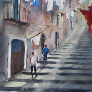 Painting titled "hanging clothes" by Giorgio Gosti, Original Artwork, Watercolor