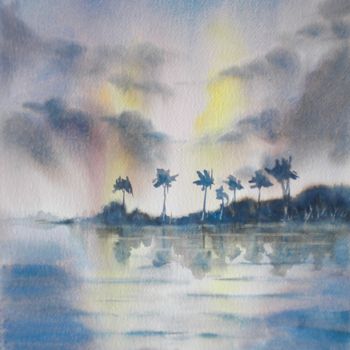 Painting titled "palms reflections" by Giorgio Gosti, Original Artwork, Watercolor