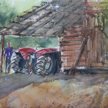 Painting titled "the tractor 3" by Giorgio Gosti, Original Artwork, Watercolor